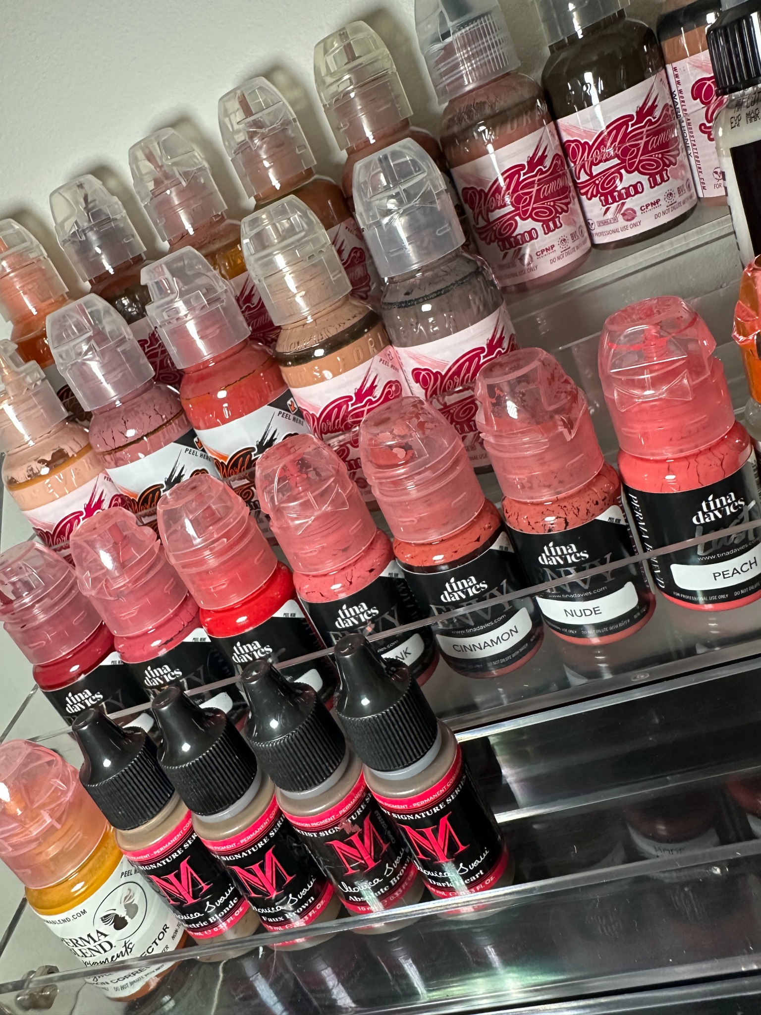 A selection of professional pigments used for restorative tattooing